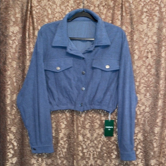 HALARA Tops - NWT HALARA Denim Blue Cropped Jacket. Size Large
